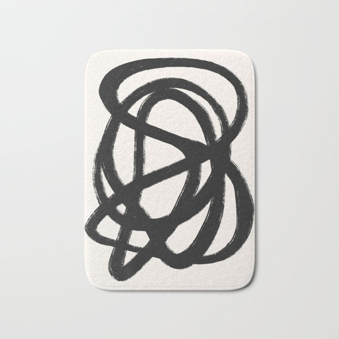 Abstract Black and White Organic Shape Elegant Monochrome Pattern Bath Mat Gallery Image 1