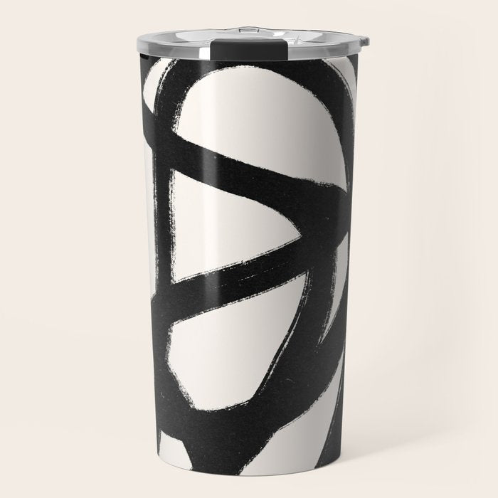 Abstract Black and White Organic Shape Elegant Monochrome Pattern Travel Mug Gallery Image 1