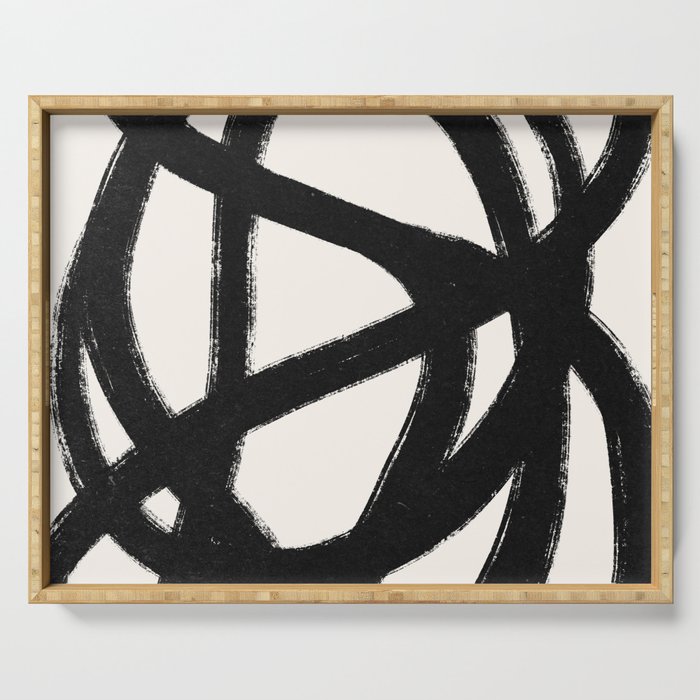 Abstract Black and White Organic Shape Elegant Monochrome Pattern Serving Tray Gallery Image 1