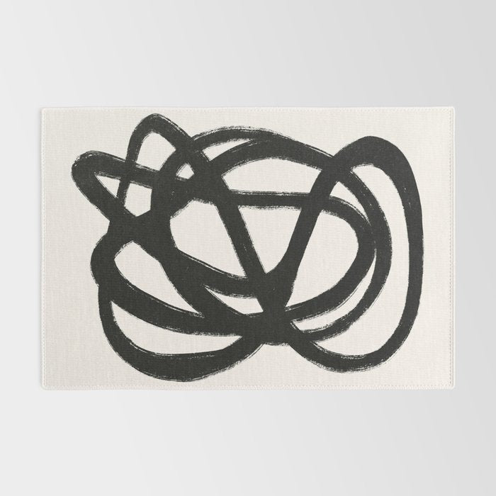 Abstract Black and White Organic Shape Elegant Monochrome Pattern Rug Gallery Image 2