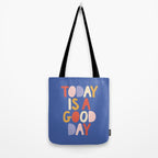 Today is a Good Day in blue red peach pink and mustard yellow Tote Bag Gallery Image 2