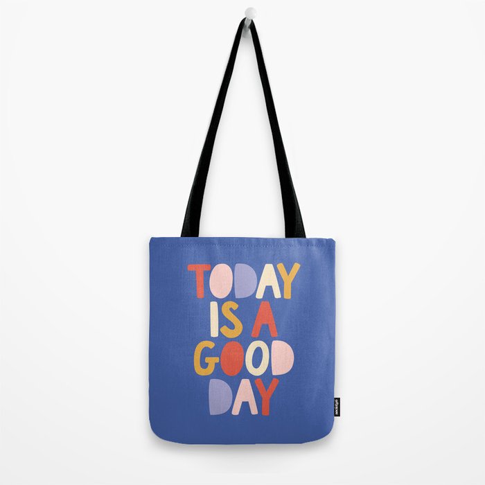 Today is a Good Day in blue red peach pink and mustard yellow Tote Bag Gallery Image 2