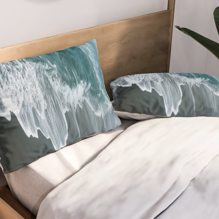 Misty Shoreline - Moody Ocean Photography Print Pillow Sham Gallery Image 2