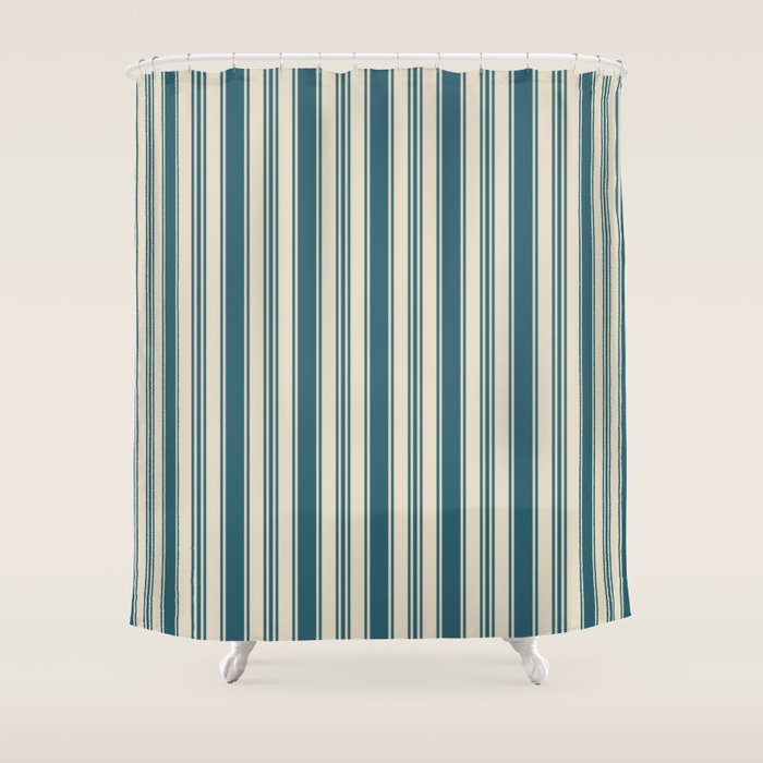 Vintage stripes wallpaper design dark teal pattern Shower Curtain Gallery Image 1