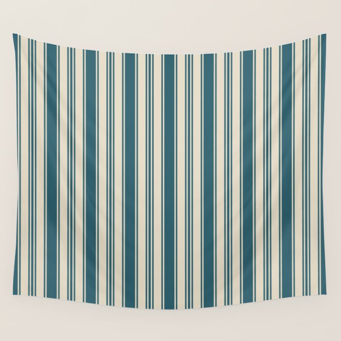 Vintage stripes wallpaper design dark teal pattern Wall Tapestry Gallery Image 1
