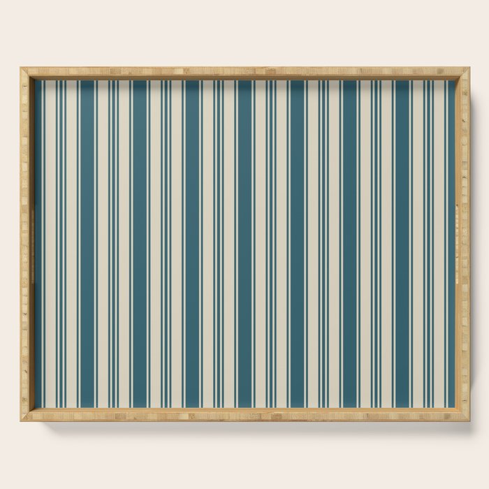 Vintage stripes wallpaper design dark teal pattern Serving Tray Gallery Image 1