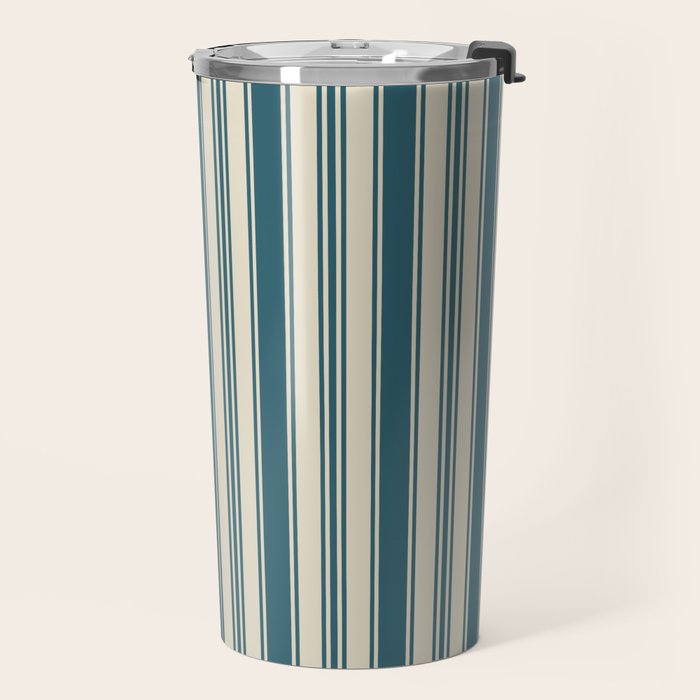 Vintage stripes wallpaper design dark teal pattern Travel Mug Gallery Image 2