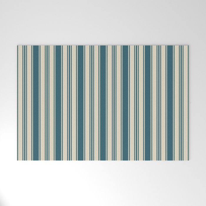Vintage stripes wallpaper design dark teal pattern Welcome Mat Gallery Image 1