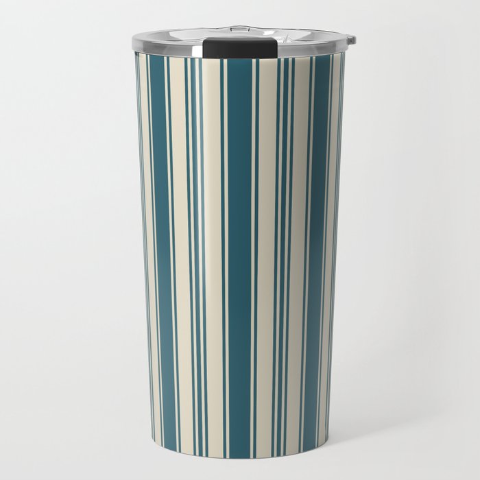 Vintage stripes wallpaper design dark teal pattern Travel Mug Gallery Image 1