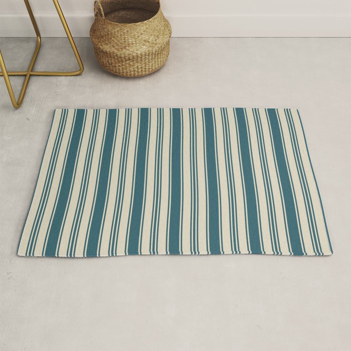 Vintage stripes wallpaper design dark teal pattern Rug Gallery Image 1