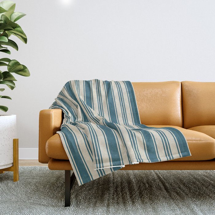 Vintage stripes wallpaper design dark teal pattern Throw Blanket Gallery Image 1