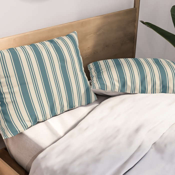 Vintage stripes wallpaper design dark teal pattern Pillow Sham Gallery Image 2