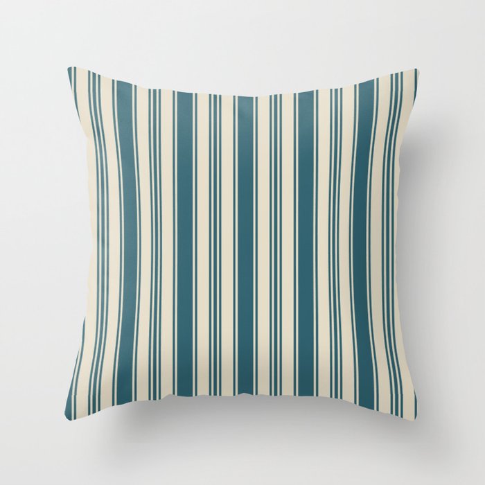 Vintage stripes wallpaper design dark teal pattern Throw Pillow Gallery Image 1