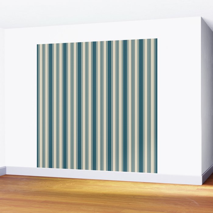 Vintage stripes wallpaper design dark teal pattern Wall Mural Gallery Image 2