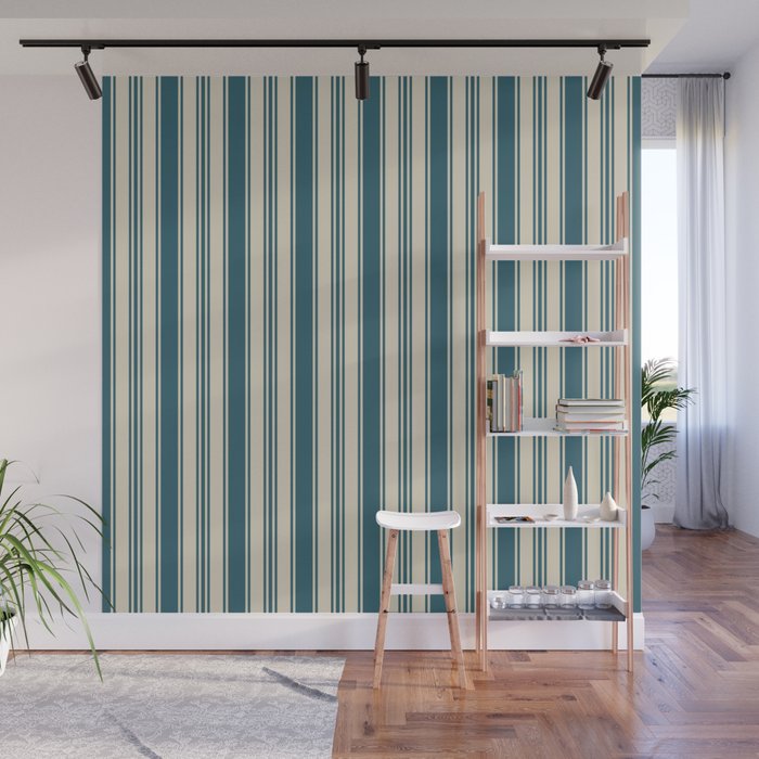 Vintage stripes wallpaper design dark teal pattern Wall Mural Gallery Image 1