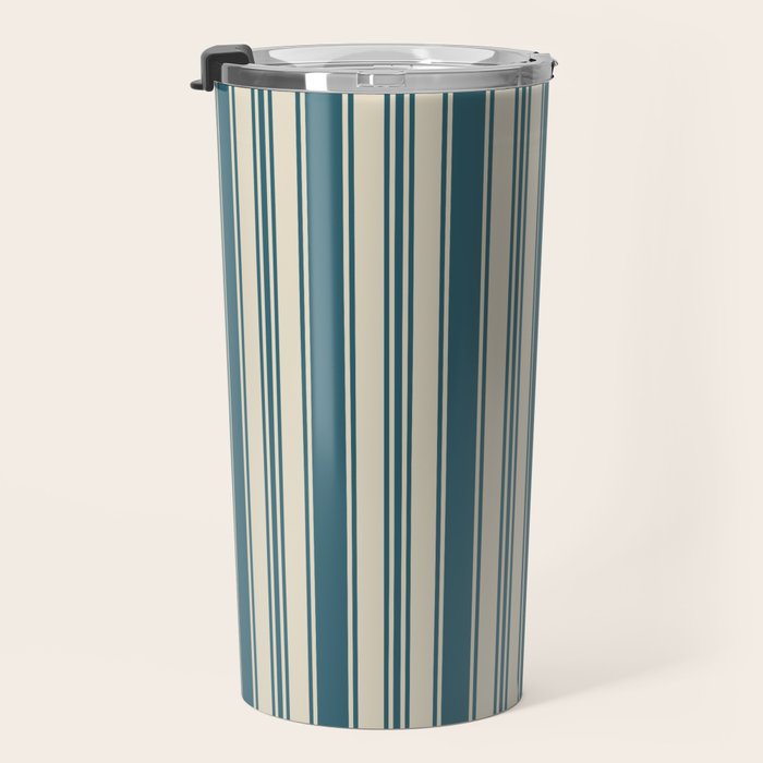 Vintage stripes wallpaper design dark teal pattern Travel Mug Gallery Image 3