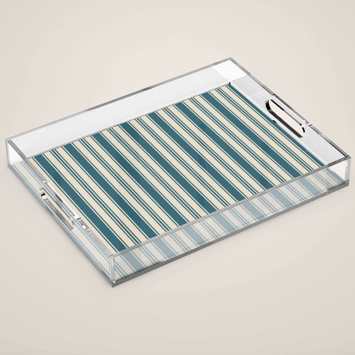 Vintage stripes wallpaper design dark teal pattern Acrylic Tray Gallery Image 1