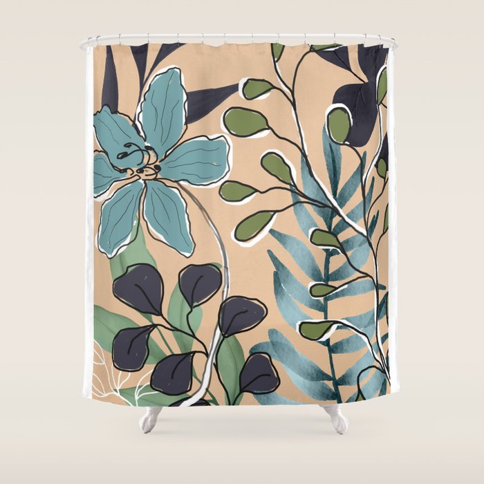 Elegant Botanical Line Art 4 Shower Curtain Gallery Image 1