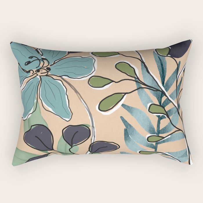 Elegant Botanical Line Art 4 Rectangular Pillow Gallery Image 1