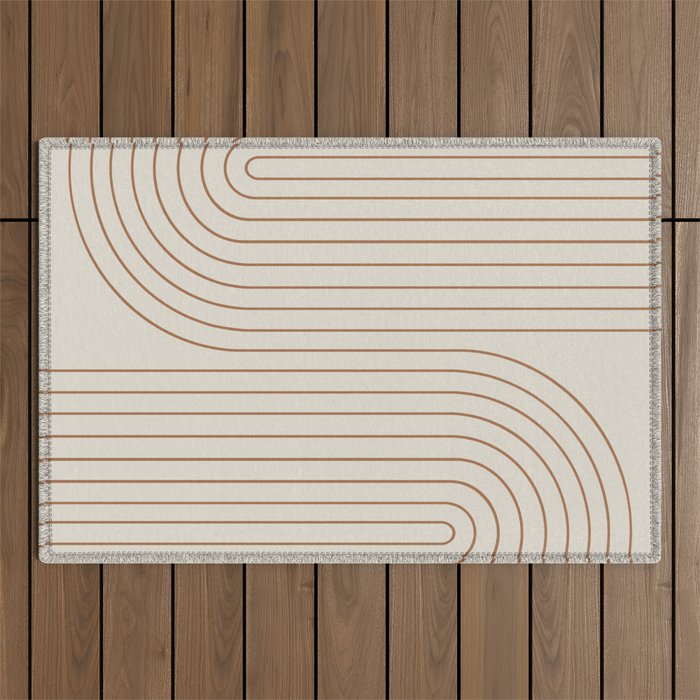 Minimal Line Curvature VI Earthy Natural Mid Century Modern Arch Abstract Outdoor Rug Gallery Image 1