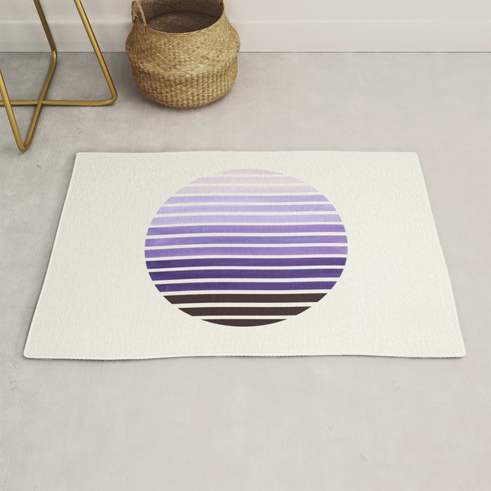 Purple Mid Century Modern Minimalist Scandinavian Colorful Stripes Geometric Pattern Round Circle Fr Rug Gallery Image 1