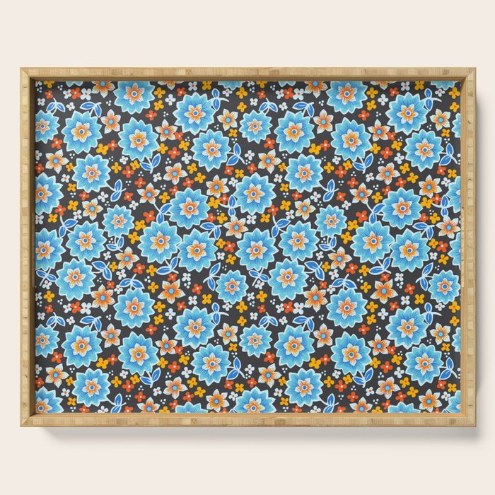 Blue Floral Retro Serving Tray Gallery Image 1