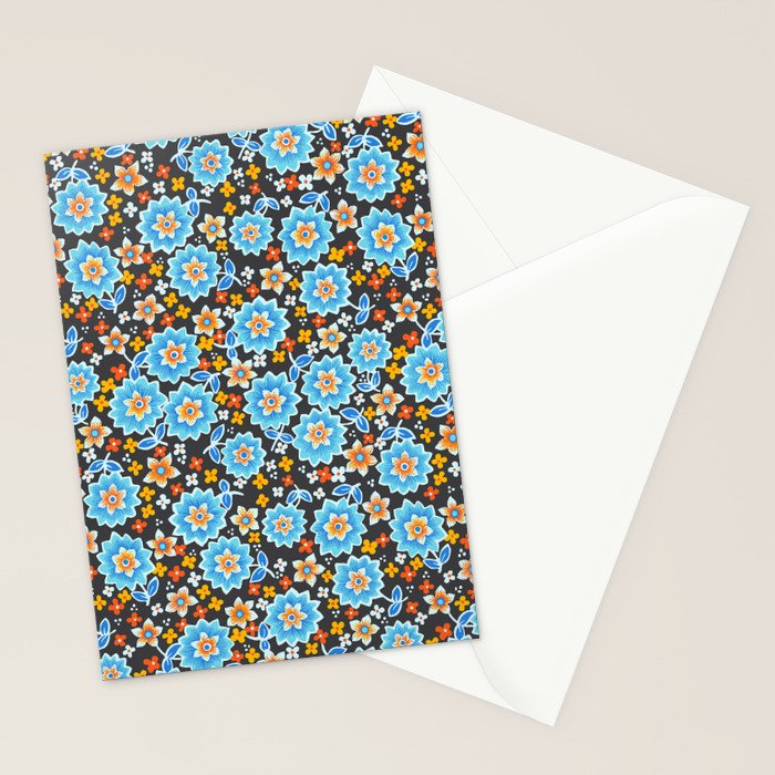 Blue Floral Retro Stationery Card Gallery Image 2