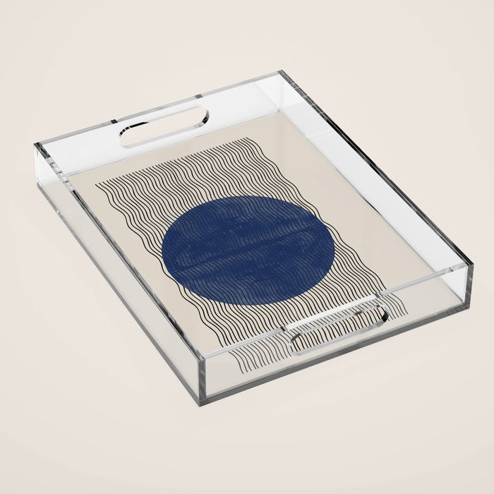 Woodblock Paper Art Blue Acrylic Tray Gallery Image 1
