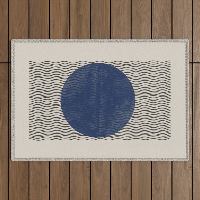 Woodblock Paper Art Blue Outdoor Rug Gallery Image 1