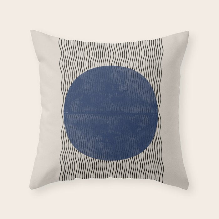 Woodblock Paper Art Blue Throw Pillow Gallery Image 6