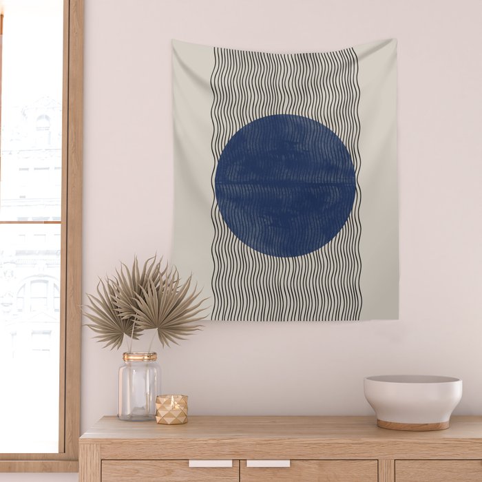 Woodblock Paper Art Blue Wall Tapestry Gallery Image 2