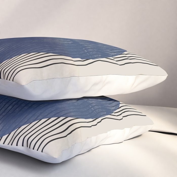 Woodblock Paper Art Blue Pillow Sham Gallery Image 3