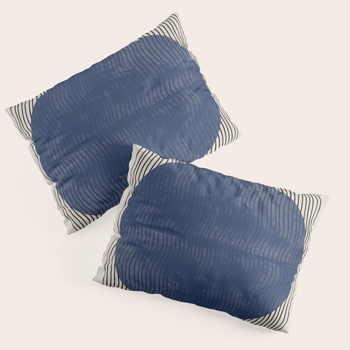 Woodblock Paper Art Blue Pillow Sham Gallery Image 3