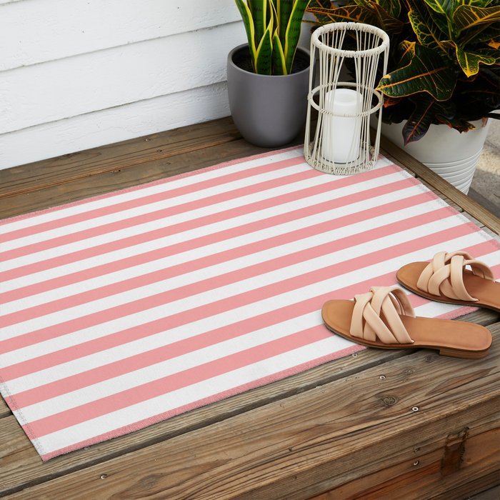 Sand Pink and White Tan Lines Summer Gazebo Stripes Outdoor Rug Gallery Image 2