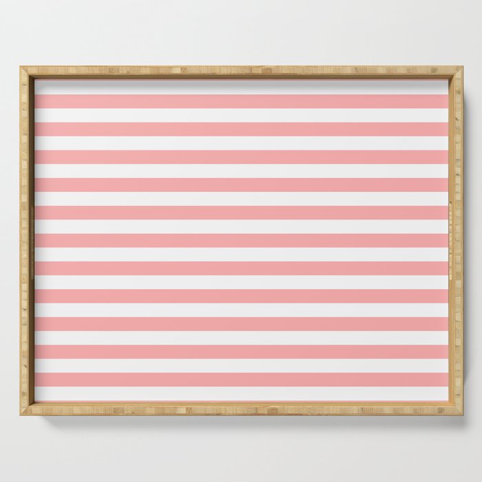 Sand Pink and White Tan Lines Summer Gazebo Stripes Serving Tray Gallery Image 1