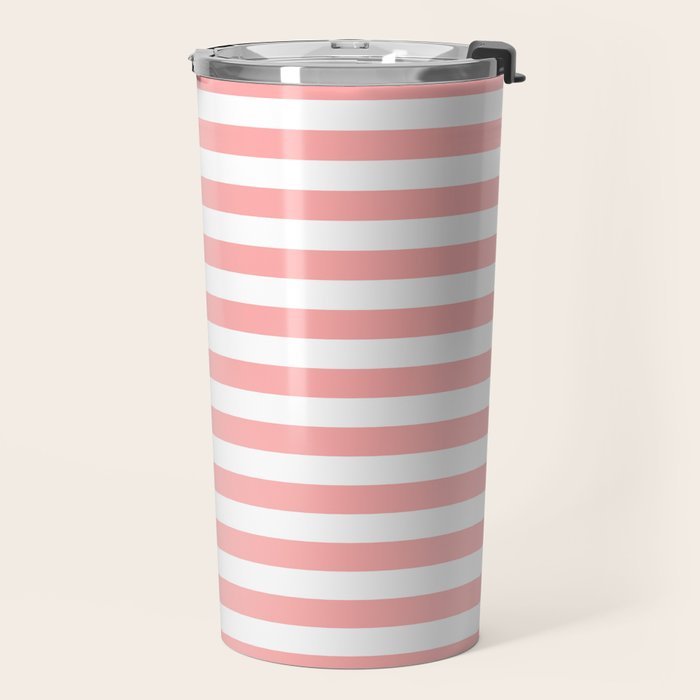 Sand Pink and White Tan Lines Summer Gazebo Stripes Travel Mug Gallery Image 2