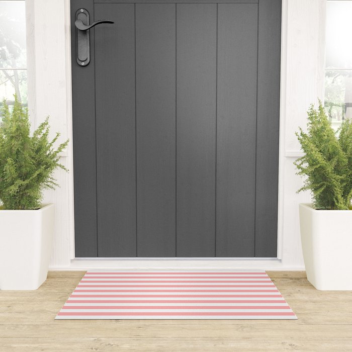Sand Pink and White Tan Lines Summer Gazebo Stripes Welcome Mat Gallery Image 3