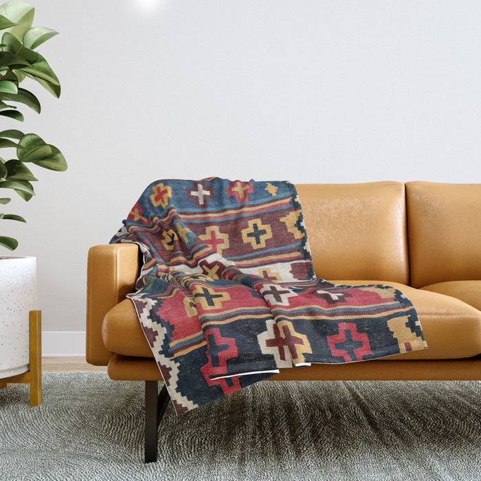 Qashqaâi Fars Southwest Persian Kilim Print Throw Blanket Gallery Image 1