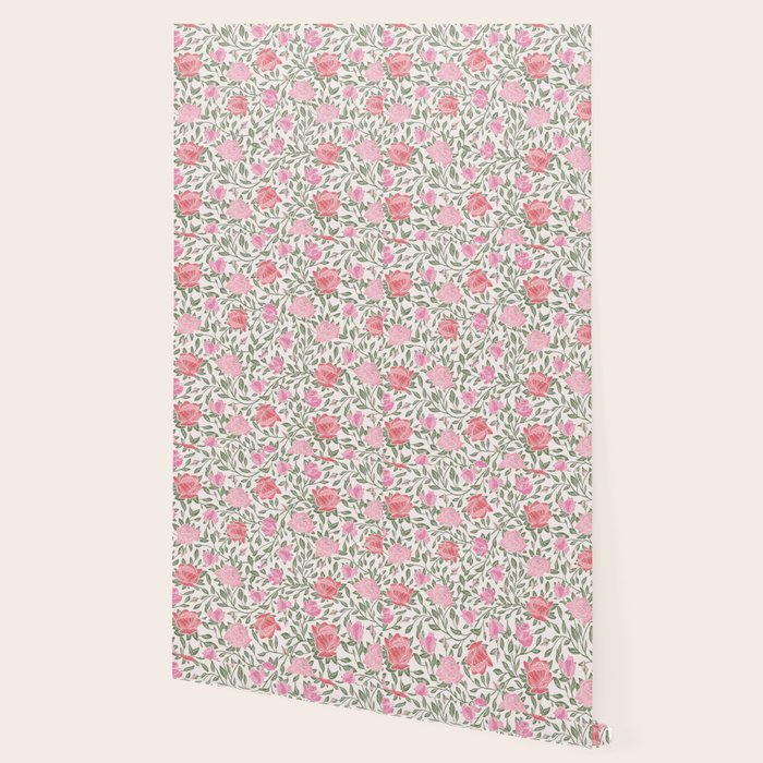 Modern Vintage Chic Blush Pink Forest Green Floral Wallpaper Gallery Image 2