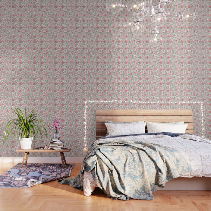 Modern Vintage Chic Blush Pink Forest Green Floral Wallpaper Gallery Image 3