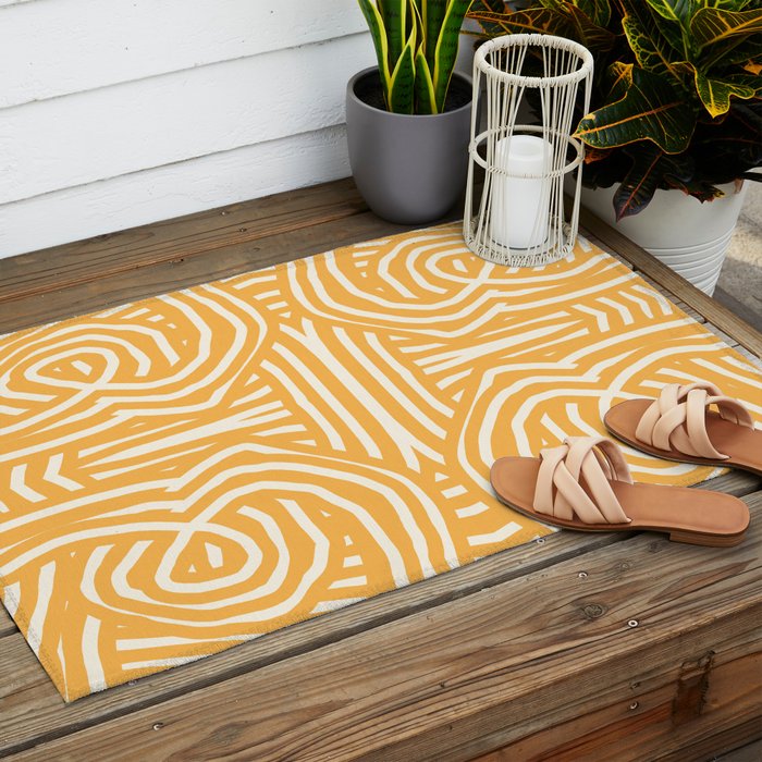 Yellow mustard boho stripe Outdoor Rug Gallery Image 2