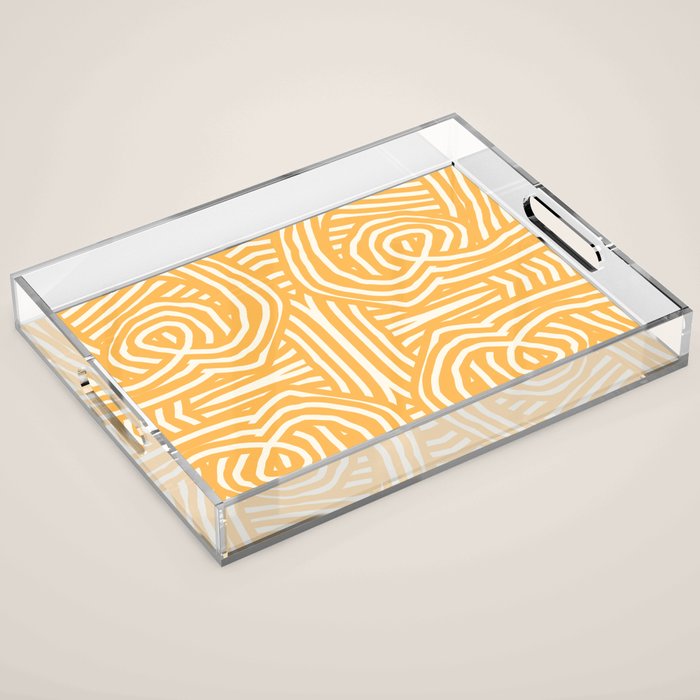 Yellow mustard boho stripe Acrylic Tray Gallery Image 1