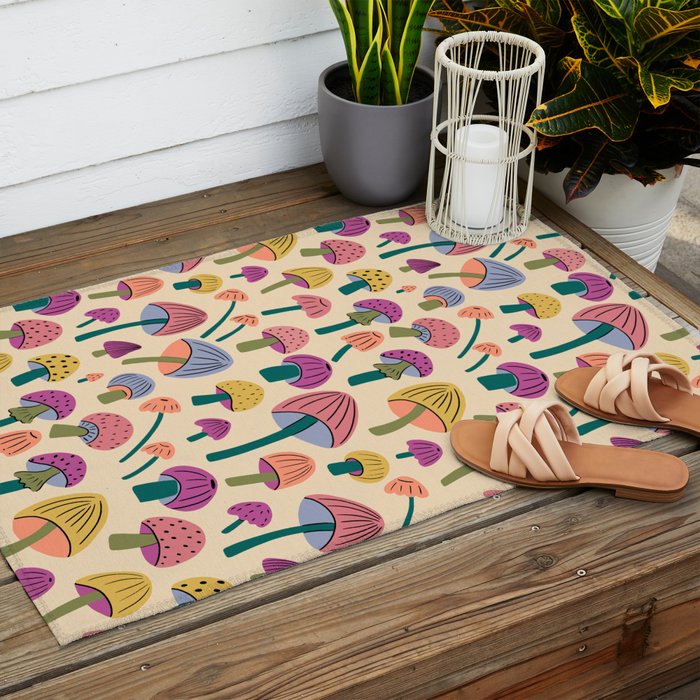 Retro Mushroom - pattern  Outdoor Rug Gallery Image 2
