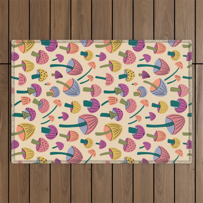 Retro Mushroom - pattern  Outdoor Rug Gallery Image 1