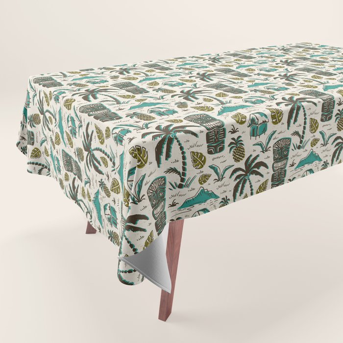 Tiki Party - Ivory Aqua Tablecloth Gallery Image 1