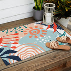Summer Abstract, Floral Prints, Orange, Teal, Blue, Colourful Prints. Outdoor Rug Gallery Image 2