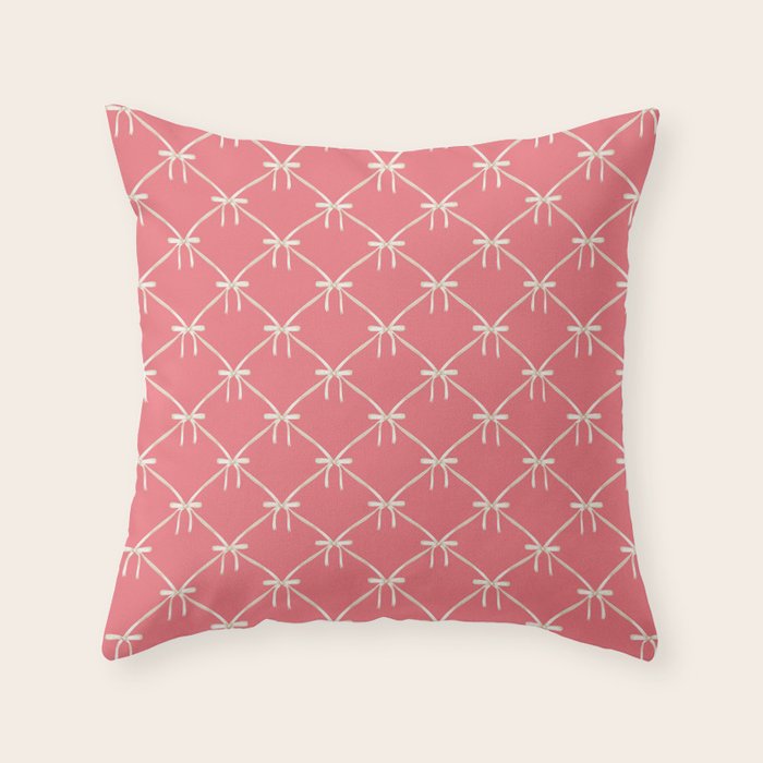 Bows & Ribbons Pattern LII Coral Pink Throw Pillow Gallery Image 6