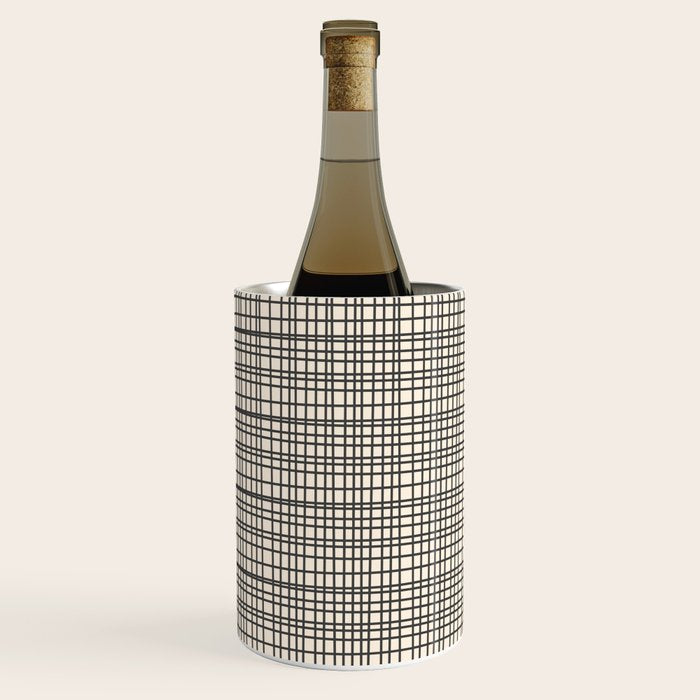 Fine Weave Mid-Century Modern Woven Pattern in Charcoal Gray and Almond Cream Wine Chiller Gallery Image 2