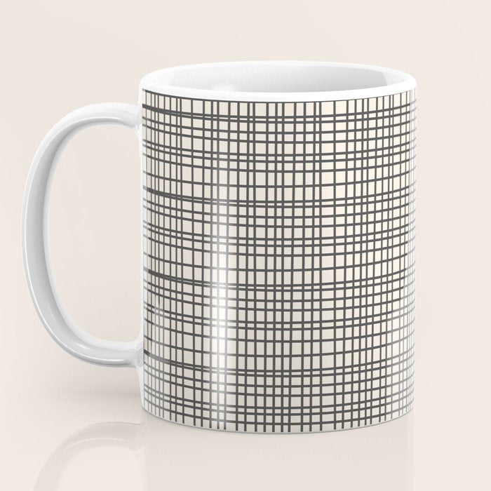 Fine Weave Mid-Century Modern Woven Pattern in Charcoal Gray and Almond Cream Coffee Mug Gallery Image 3