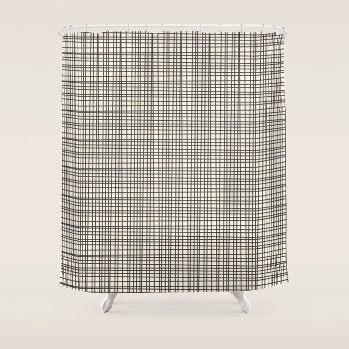 Fine Weave Mid-Century Modern Woven Pattern in Charcoal Gray and Almond Cream Shower Curtain Gallery Image 1